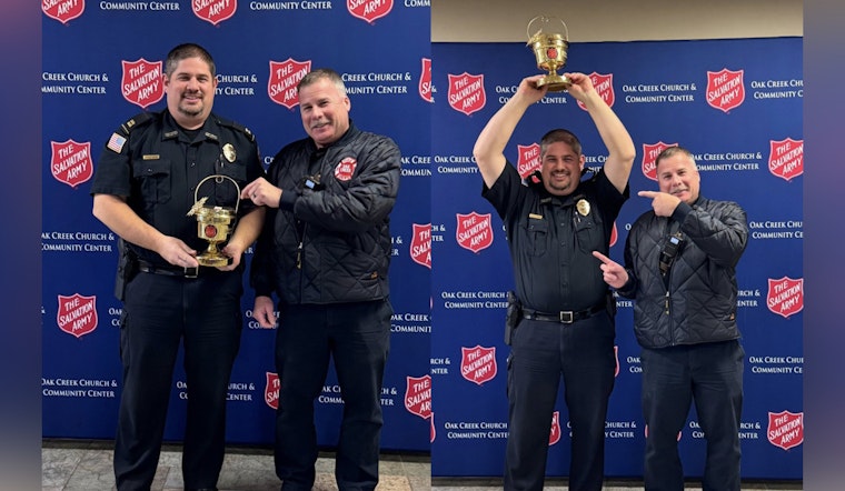Oak Creek Police and Fire Departments Raise $1,400 for Salvation Army in Friendly "Kettle Face-Off"