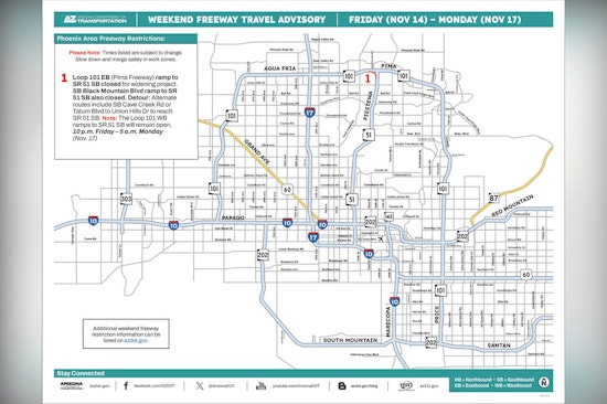 Phoenix Area Freeway Closures Minimal This Weekend with Ramp Widening Project Leading to Single Detour