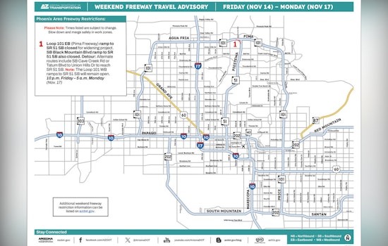 Phoenix Area Freeway Closures Minimal This Weekend with Ramp Widening Project Leading to Single Detour