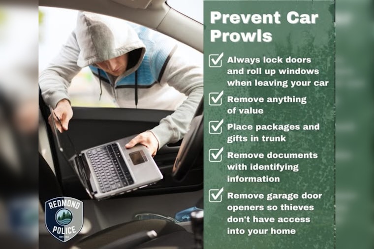 Redmond Police Urge Shoppers to Secure Vehicles Against Seasonal Spike in Car Break-Ins