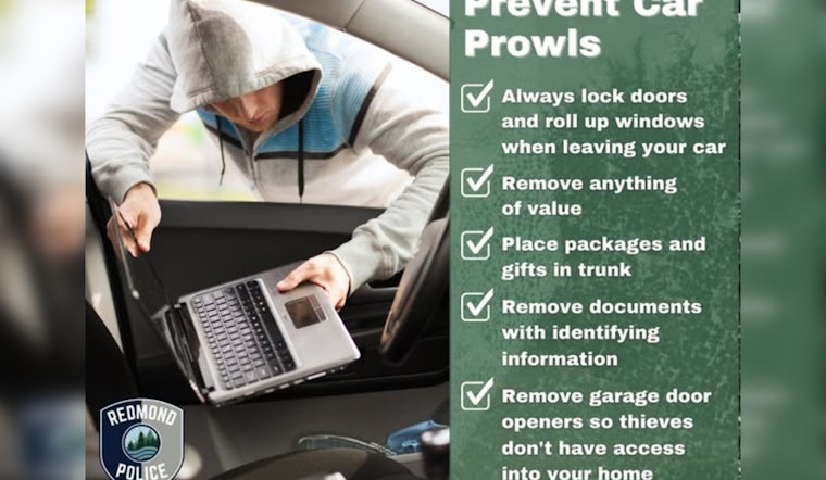 Redmond Police Urge Shoppers to Secure Vehicles Against Seasonal Spike in Car Break-Ins
