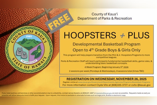 Registration Slam Dunk Hoopster Plus Basketball Program Set for Kauai's Young Athletes