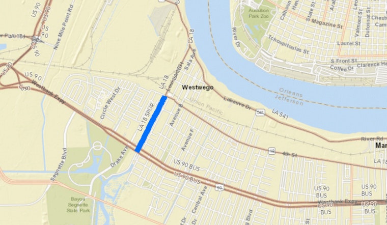 Roadwork on LA 18 Spur in Jefferson Parish May Cause Delays Today