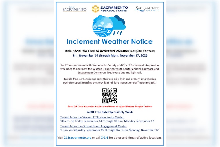 Sacramento Prepares for Heavy Rainfall as City Activates Weather-Respite Center and Offers Free SacRT Rides