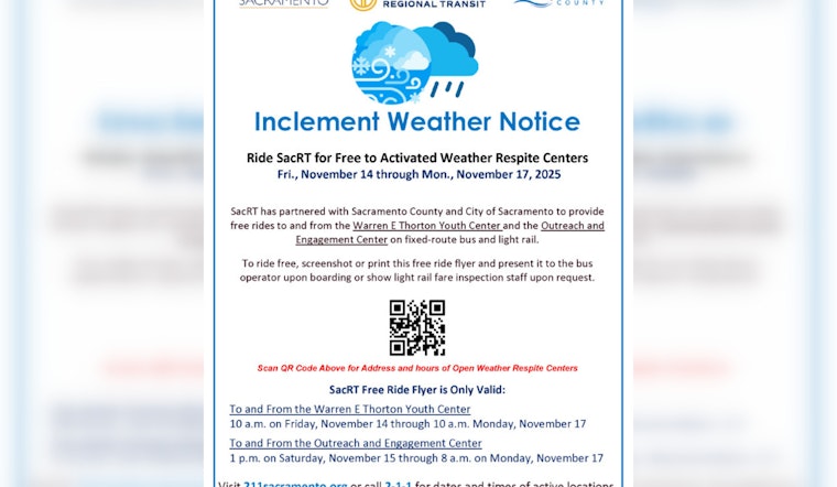 Sacramento Prepares for Heavy Rainfall as City Activates Weather-Respite Center and Offers Free SacRT Rides