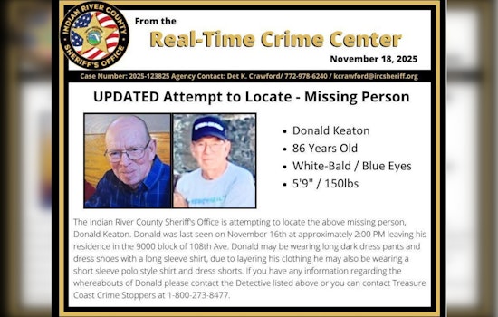 Search Intensifies in Vero Beach for Missing 86-Year-Old Man with Dementia