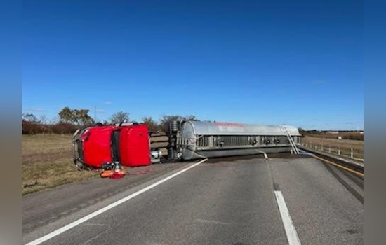 Semi Rollover Causes Bio-diesel Spill on I-35 in Logan County, Prompting Southbound Lane Closures