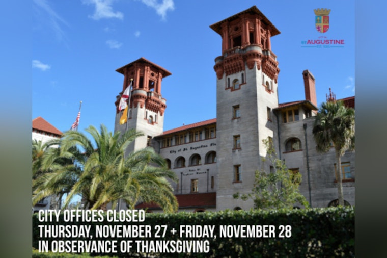 St. Augustine City Offices to Close for Thanksgiving and Free Holiday Parking Will Be Offered