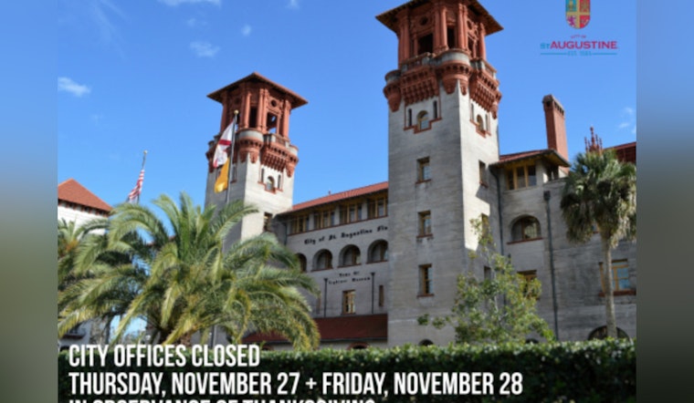 St. Augustine City Offices to Close for Thanksgiving and Free Holiday Parking Will Be Offered