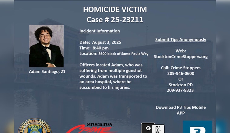 Stockton Police Department Seeks Public's Aid in Homicide Case After Man Found Shot on Santa Paula Way