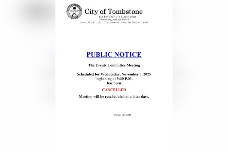 Tombstone’s Scheduled Event Committee Meeting on November 5 Abruptly Canceled Without Explanation