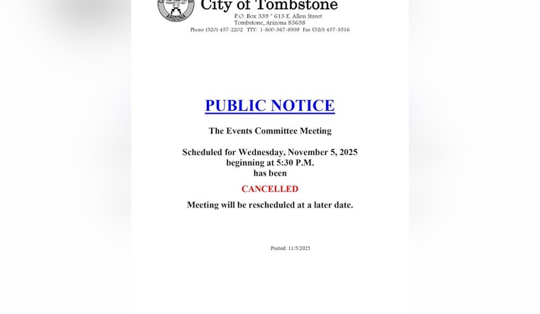 Tombstone’s Scheduled Event Committee Meeting on November 5 Abruptly Canceled Without Explanation