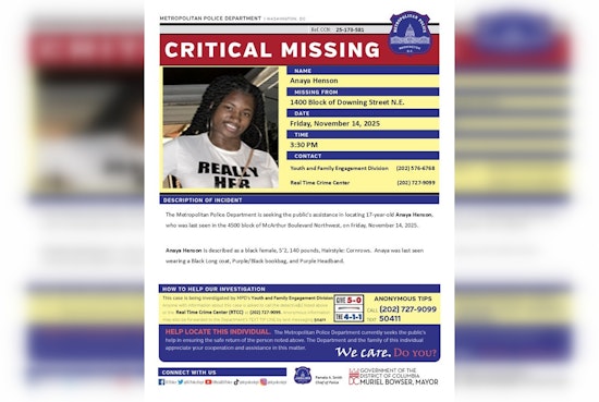 Urgent Search: DC Police Seek Help to Locate Missing Teen Anaya Henson Last Seen on Downing St. NE