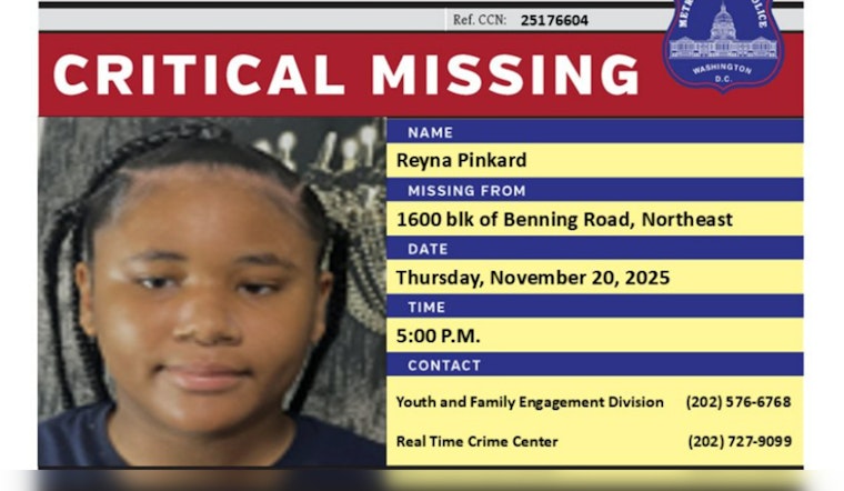 Urgent Search for Missing 12-Year-Old Reyna Pinkard in Northeast DC; Police Seek Public's Assistance