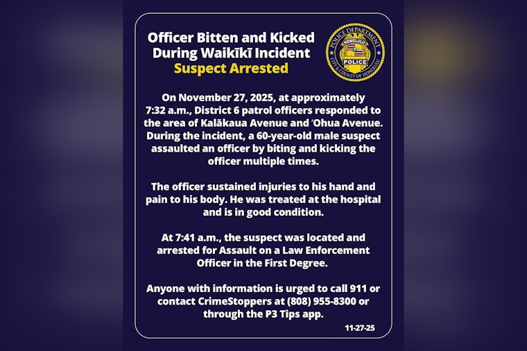Waikīkī Arrest Turns Chaotic When Suspect Allegedly Bites and Kicks Officer