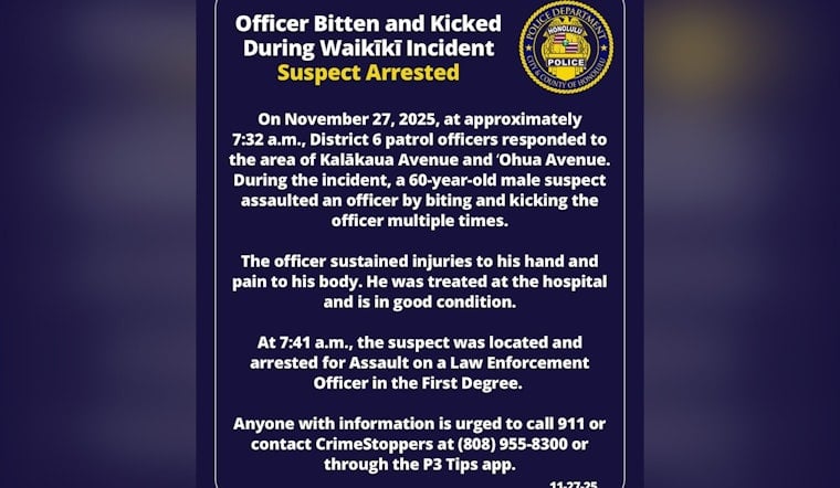 Waikīkī Arrest Turns Chaotic When Suspect Allegedly Bites and Kicks Officer
