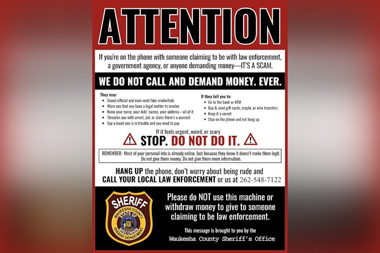 Waukesha County Sheriff's Department Warns of Scammers Impersonating Law Enforcement Officers