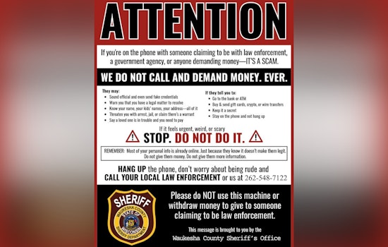 Waukesha County Sheriff's Department Warns of Scammers Impersonating Law Enforcement Officers