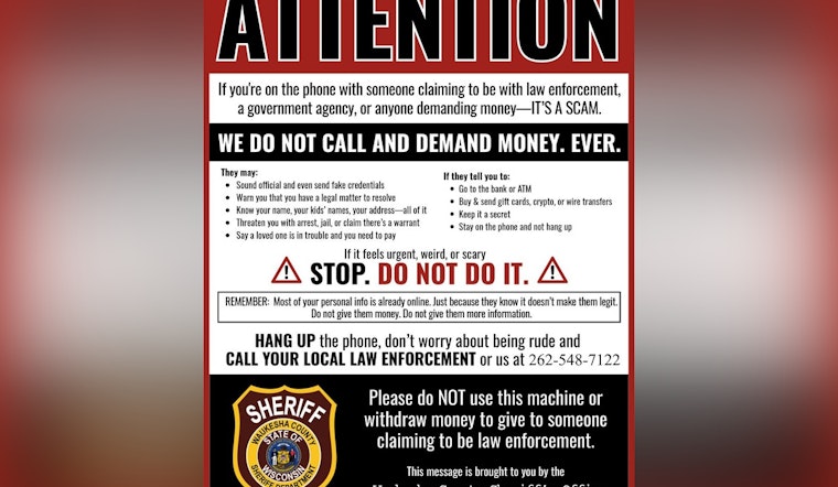 Waukesha County Sheriff's Department Warns of Scammers Impersonating Law Enforcement Officers