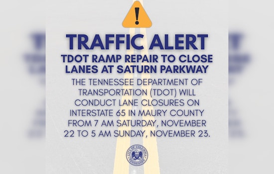 Weekend Traffic Alert: TDOT Repair Work to Impact I-65, Saturn Parkway Ramps in Columbia, TN
