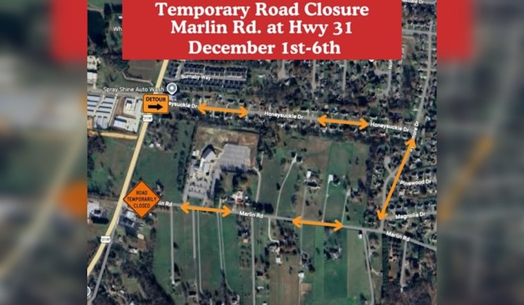 White House, TN Announces Temporary Road Closure on Marlin Rd; Offers Detours for Commuters