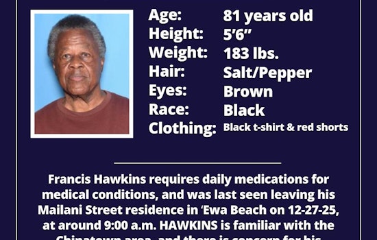 Honolulu Police Department Appeals to Public in Urgent Search for Missing Person Francis Hawkins