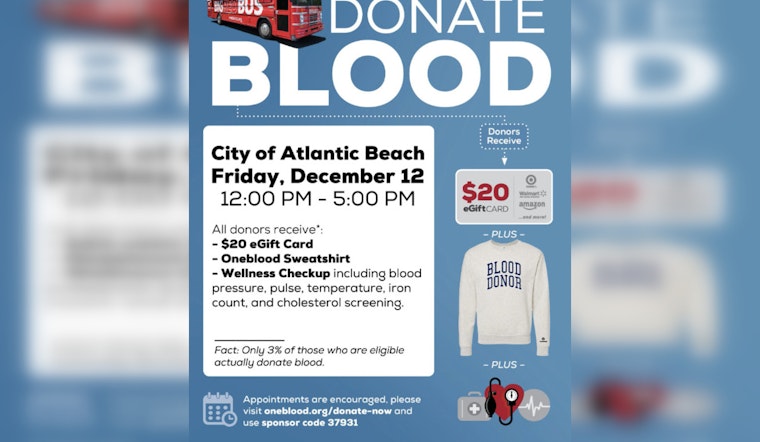 Atlantic Beach City Hall Welcomes Donors for Lifesaving Blood Drive This Friday