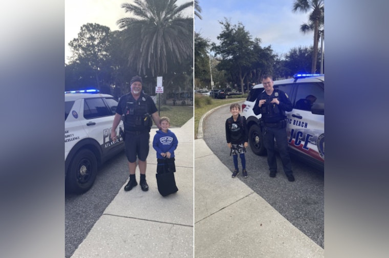 Atlantic Beach Elementary Students Enjoy Ride to School in Police Cruiser After Parents' Auction Win