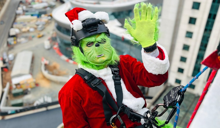 Charlotte Firefighters Don Santa Hats and Rappel Levine Children's Hospital to Brighten Holidays for Young Patients