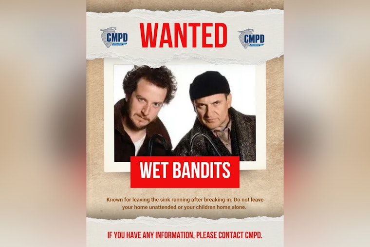 Charlotte Police Warn of “Wet Bandits” Menace Ahead of the Holidays and Tease Greensboro PD With Alleged Cop Crook Quip