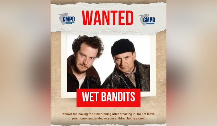 Charlotte Police Warn of “Wet Bandits” Menace Ahead of the Holidays and Tease Greensboro PD With Alleged Cop Crook Quip
