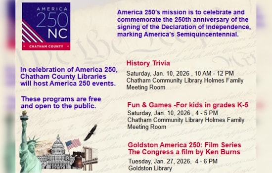 Chatham County Libraries Spark Semiquincentennial Spirit with Free Historical Events in Pittsboro and Goldston