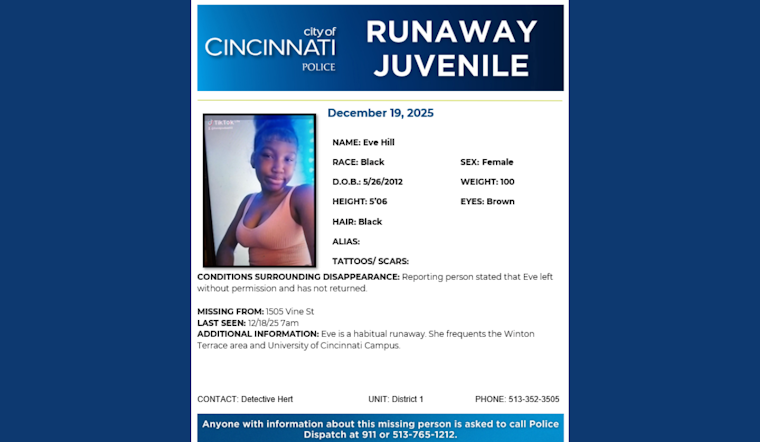 Cincinnati Police and Community Mobilize in Search for Missing 13-Year-Old Eve Hill