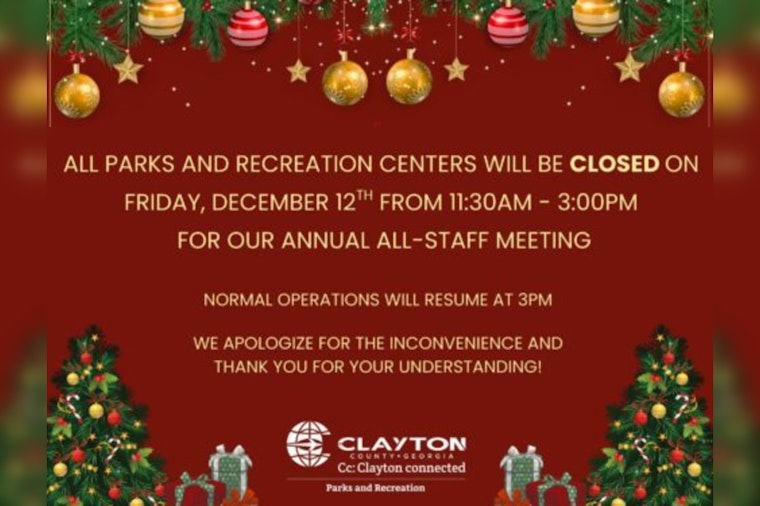 Clayton County Parks & Rec Centers to Close Temporarily for Annual Staff Meeting on Dec. 12