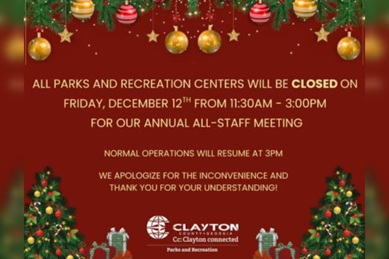 Clayton County Parks & Rec Centers to Close Temporarily for Annual Staff Meeting on Dec. 12