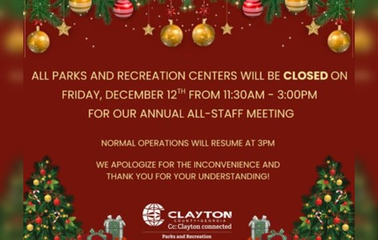 Clayton County Parks & Rec Centers to Close Temporarily for Annual Staff Meeting on Dec. 12