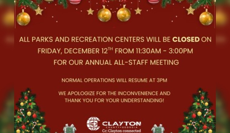 Clayton County Parks & Rec Centers to Close Temporarily for Annual Staff Meeting on Dec. 12