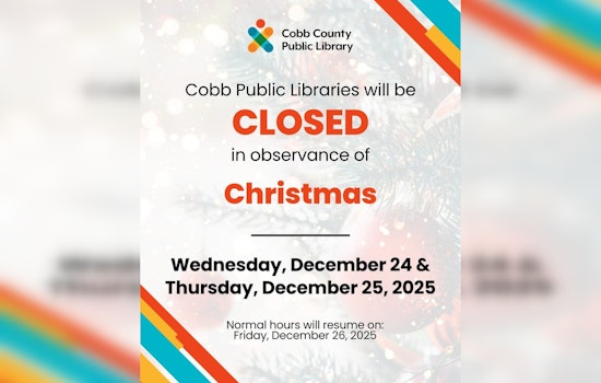 Cobb County Public Libraries Announce Holiday Closures, Digital Collections Remain Accessible 24/7