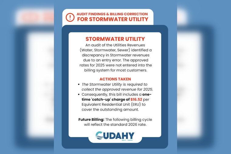 Cudahy Residents to Face One-Time Stormwater Bill Increase Due to Billing Error Correction