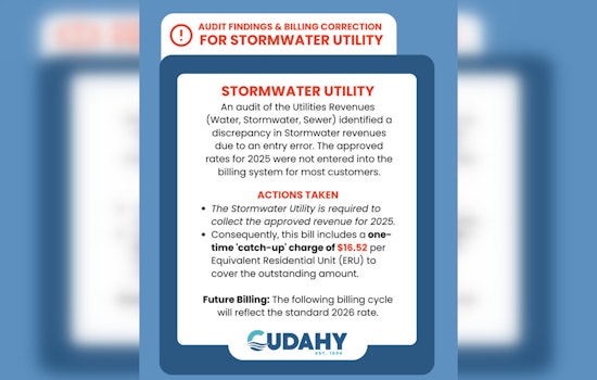 Cudahy Residents to Face One-Time Stormwater Bill Increase Due to Billing Error Correction