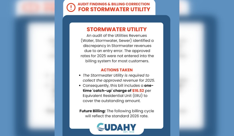 Cudahy Residents to Face One-Time Stormwater Bill Increase Due to Billing Error Correction
