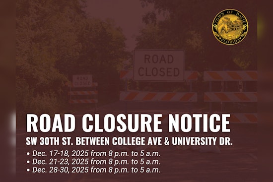 Davie Announces Nighttime Road Closures on SW 30th Street for Drainage Installation