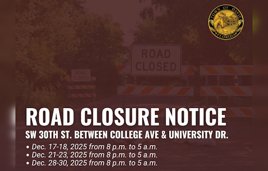 Davie Announces Nighttime Road Closures on SW 30th Street for Drainage Installation