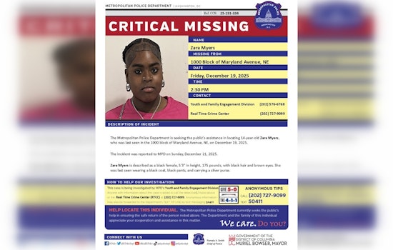 DC Police Issue Critical Alert for Missing 14-Year-Old, Seek Public's Help in Northeast Quadrant