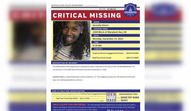 DC Police Issue Critical Alert for Missing 16-Year-Old Serenity Simon, Seek Community's Help in Washington, D.C.