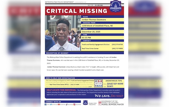 DC Police Issue Critical Alert for Missing Teen Jordan Thomas Dunmore Last Seen in Northeast DC