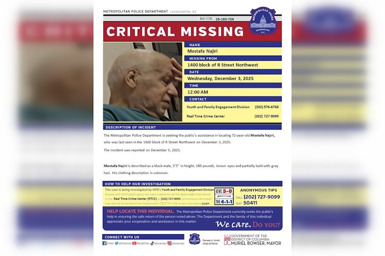 DC Police Seek Public's Help in Locating Missing 72-Year-Old Mostafa Najiri Last Seen on R Street Northwest