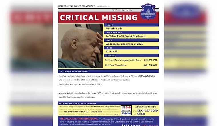 DC Police Seek Public's Help in Locating Missing 72-Year-Old Mostafa Najiri Last Seen on R Street Northwest