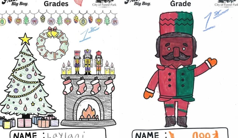 Forest Park's Young Artists Shine in Holiday Coloring Contest, Winning Works Displayed at Municipal Building