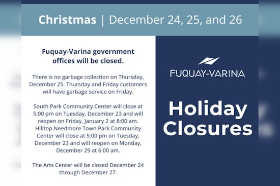 Fuquay-Varina Announces Office Closures and Service Changes During Christmas Holiday
